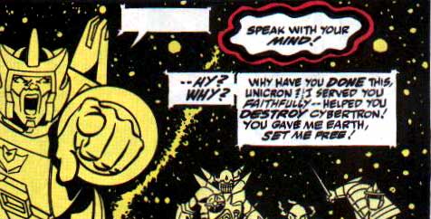 Rhythms-Galvatron confronts Unicron after being taken oiut of time.